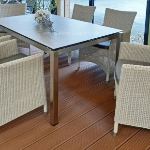 Gartenmöbel-Sets aus Polyrattan | 6 Gartensessel (creme) großer Esstisch (Edelstahl/HPL) 160x90 cm