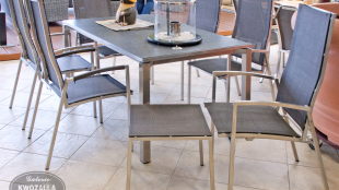Gartenmöbel - Stuhlset Edelstahl/Textilene stapelbar - Tisch aus Edelstahl mit Granitauflage als Set