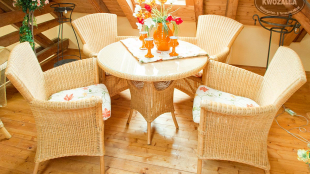 Rattan Gartenmöbel - Rattansessel + runder Tisch, Rattangarnitur, Sitzgruppe