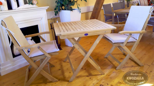 Teakholz Gartenmöbel - Teak - 2er Set Garten/Balkonmöbel für kleine Balkone - Klappstuhl + Klapptisch