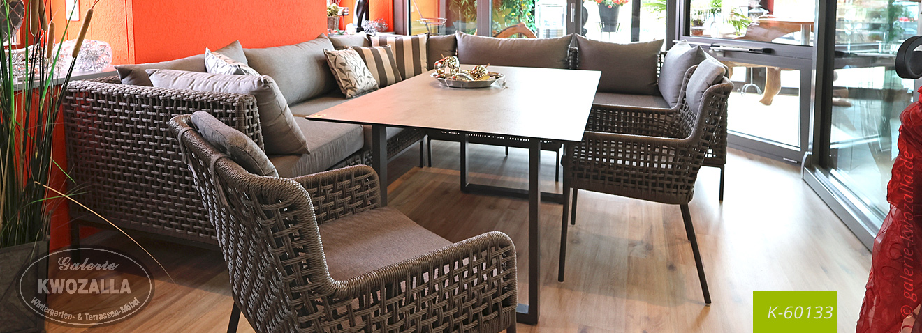 Gartenmöbel - Gartensesselset + Gartensofa + Tisch - Set/Garnitur, Geflecht, grau