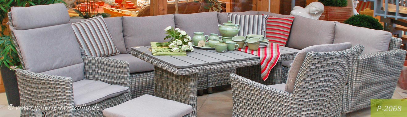 Polyrattan Lounge Set, Edle Polyrattan Loungemöbel - grau